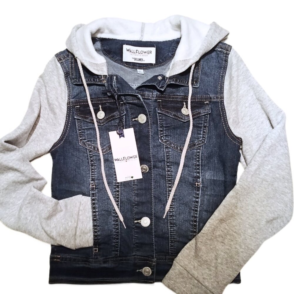 Wallflower Dreamer Tessa Denim Hoodie Trucker Jacket Blue Grey Size XS - Picture 6 of 10